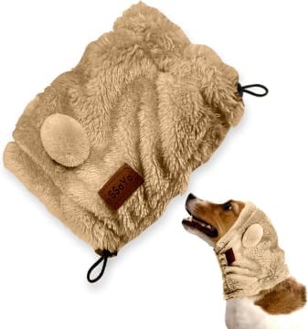 Dog Ear Muffs Noise Protection - Soft Calming Hood for Anxiety Relief, Fireworks, Thunder, Grooming & Vet Visits - Elastic Band & Comfortable Neck Warmer for Travel (Ear, Brown, Medium)