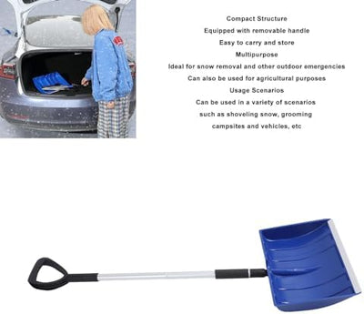 Snow Shovel Lightweight & Portable Detachable with Large Capacity, Emergency Snow Removal Tool for Outdoor, Driveway, Car, Garden and Camping (Blue)