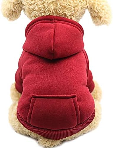 Jecikelon Soft Dog Hoodies for Small Dogs, Fleece Puppy Sweatshirt with Pockets, Warm Winter Cold Weather Coats for Pet Cat, Cute Clothes Puppy Costume (Wine red, Large)