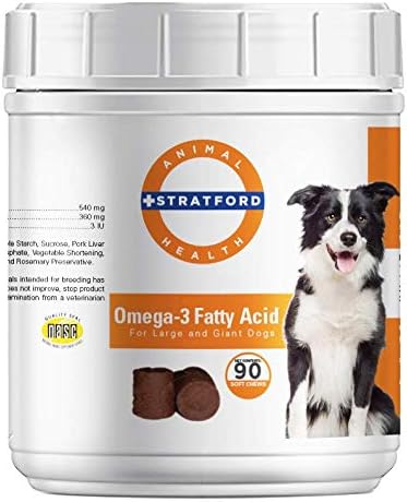 Stratford Pharmaceuticals EZ Chew Omega 3 Fatty Acid Soft Chew Max Strength - Dog Omega 3 Supplement - Soft Chew Treats with Fish Oil for Dogs - Large and Giant Dogs - 90 Soft Chews