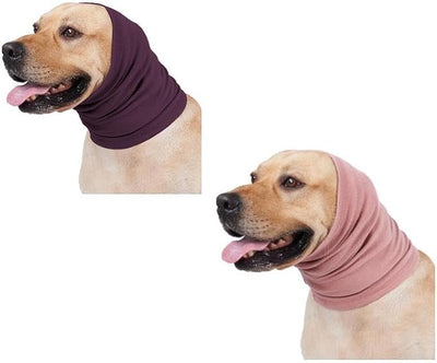 Dog Head Cover Keep Calm Ear Wrap Hematoma for Bathing, Grooming, Thunder & Fireworks Pail Lilac+Pink M