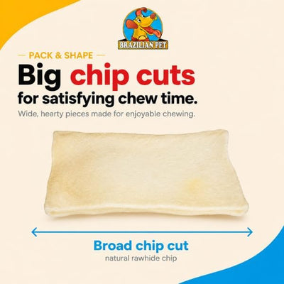 Brazilian Pet Premium Thick Cut Chips, Wholegrain Rawhide (Last Much Longer Than Traditional Chips). 100% Natural. Great Behavioral Dog Chewing Treat Solution. No Preservatives. (3 Pounds)