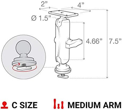 RAM Mounts Track Ball Marine Electronics Mount with B Size 1" Ball, Adjustable Track Mount for Fish Finders & GPS, 2" x 4" Plate RAM-202-24-354-TRA1U