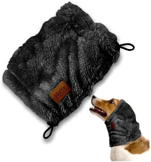 Dog Ear Muffs Noise Protection - Soft Calming Hood for Anxiety Relief, Fireworks, Thunder, Grooming & Vet Visits - Elastic Band & Comfortable Neck Warmer for Travel (Black, Large)