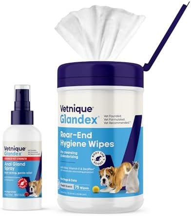 Glandex Medicated Anal Gland Anti Itch Spray & Rear End Hygienic Wipes Bundle for Dogs & Cats, Hydrocortisone & Pramoxine Plus DeoPlex Deodorizer with Aloe for Scooting, Itch & Fishy Odor