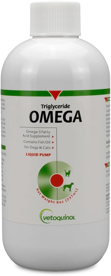 Triglyceride Omega - Fish Oil for Dogs & Cats - Supports Healthy Skin, Coat & Normal Immune Response - Supplement with Vitamin Blend for Heart, Eye, Bone & Muscle Support - 8 Ounce