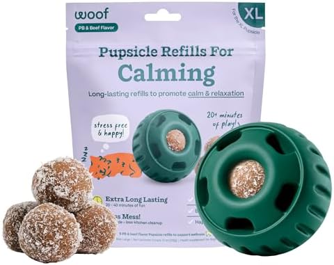 Pupsicle Calming Starter Kit - Pupsicle and Calming Pops Bundle - Long-Lasting Interactive Dog Toy, Low-Mess Design - 5 Refills with Thiamine, Tryptophan, Passion Flower for XL Dogs 75 lbs and U
