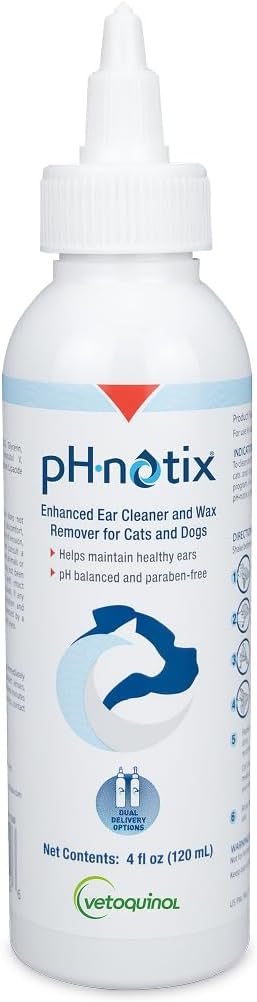 PH•notix Advanced Ear Cleaner & Wax Remover - Liquid Ear Cleaning Support for Dogs & Cats - Supports Healthy Canals - Fast-Acting & No-Rinse Formula - pH Balanced & Paraben-Free - 4 fl oz