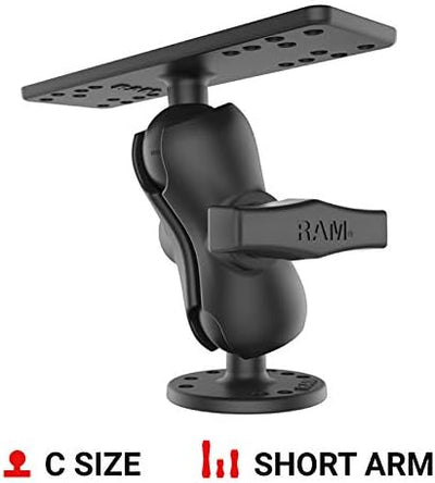 RAM MOUNTS Marine Electronics Mount, C Size 1.5" Ball with Short Arm, Drill-Down Mount for Fish Finders & Chartplotters, 6.25" x 2" Plate RAM-111U-B