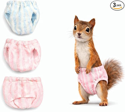 3Pcs Washable Squirrel Diapers Reusable (Size M, 6" - 9" Waist) | Soft & Comfortable, Adjustable, Highly Absorbent and Leak-Proof, Small Pet Diapers for Guinea Pig, Ferrets, Young Chinchillas