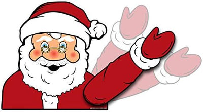 The ORIGINAL Santa Claus Waving Arm Winter WiperTag for Christmas Holiday with Decal attaches to rear vehicle wiper blade. Made in USA.