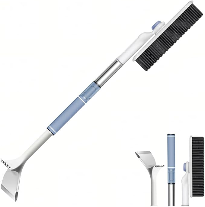 Blue 2-in-1 Snow Brush & Ice Scraper & Snow Shovel for Car Truck SUV Bus Windscreen Windshield, Ergonomic Foam Grip, Adjustable Extendable Detachable Handle, Scratch-Free Efficient Winter Snow Removal