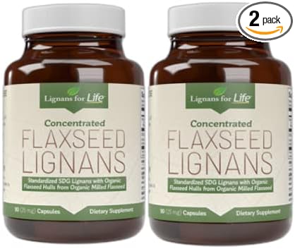 Flaxseed Lignans for Dogs + SDG - Omega 3 Fatty Acids, High Fiber Antioxidants - Helps Improve Shiny Coat, Digestive & Heart Health Flax Seed for Dogs, 90 Flaxseed Capsules, 2 Pack