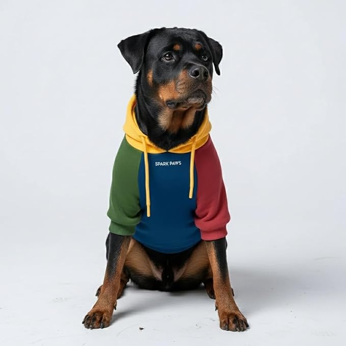 Spark Paws Dog Hoodie – Premium Dog Sweater for Small, Medium, and Large Dogs | Warm Outfits for French Bulldogs, Pitbull, Puppy, Winter Jacket Alternative - Primary Color Block - 4XL