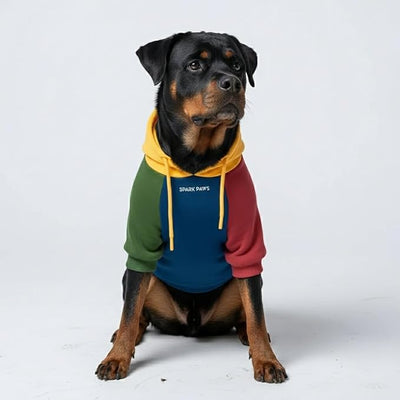 Spark Paws Dog Hoodie – Premium Dog Sweater for Small, Medium, and Large Dogs | Warm Outfits for French Bulldogs, Pitbull, Puppy, Winter Jacket Alternative - Primary Color Block - 4XL