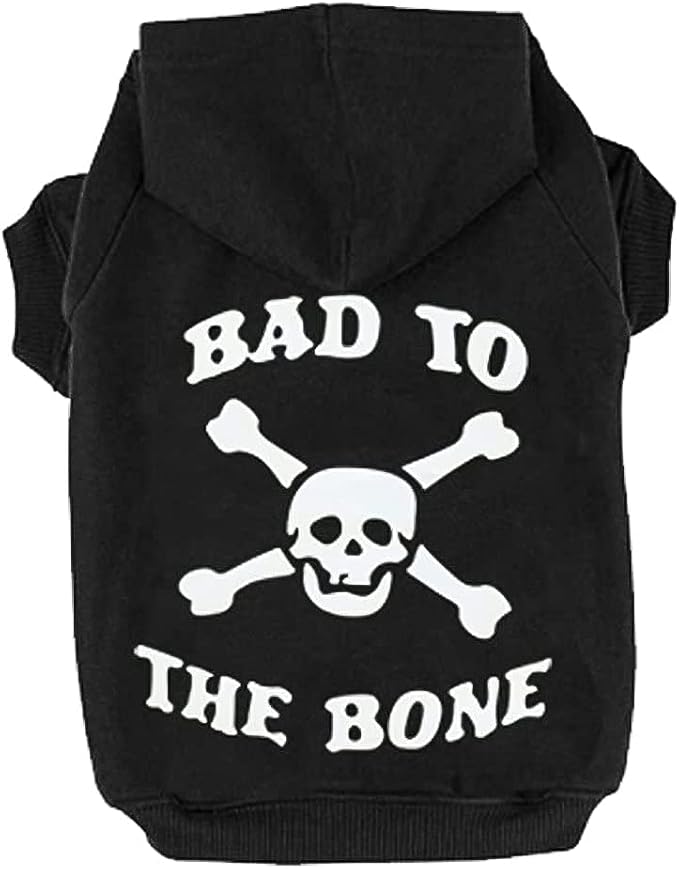EXPAWLORER Dog Hoodie - Bad to THE Bone Lettered Dog Sweatshirt with Hood, Dog Clothes in Fall Cold Winter Sweater with Built-in Dog Lead Hole, Pet Warm Outfit for Cats and Small to Large Dogs, M