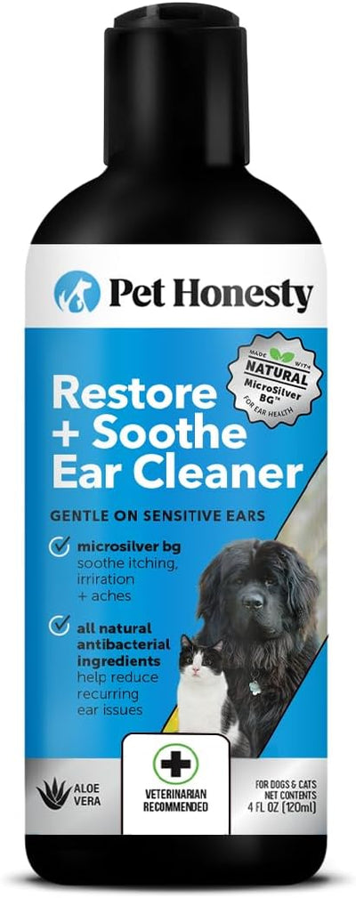 Restore + Soothe Ear Cleaner for Dogs & Cats – Gentle Dog Ear Cleaning Solution with Aloe Vera – Soothes Itching Ears, Irritation, + Aches, Supports Ear Health – Vet Recommended Pet Ear Cleaner – 4oz