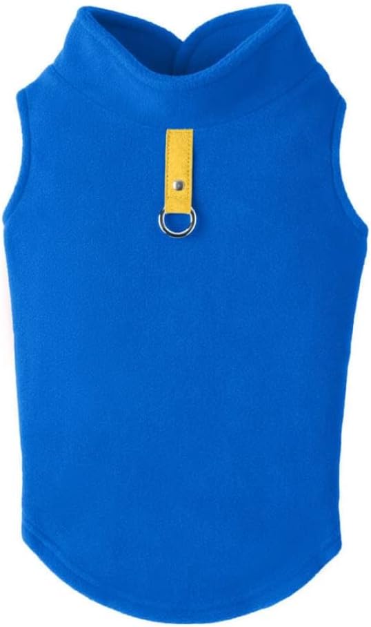 Gooby Fleece Vest Dog Sweater - Deep Blue, X-Large - Warm Pullover Fleece Dog Jacket with O-Ring Leash for Small to Medium Dogs