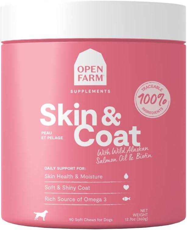 Skin & Coat Chews, Dog Supplement, Dog Vitamins, Supports a Soft and Shiny Coat Using Traceable and Vet-Approved Ingredients, 12.7 oz, 90 Count