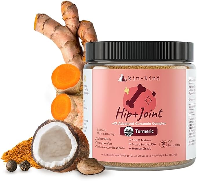 kin+kind Organic Turmeric Hip and Joint Supplement for Dogs and Cats – Supports Healthy Joint Mobility and Inflammatory Response – Vet Formulated – 4 oz