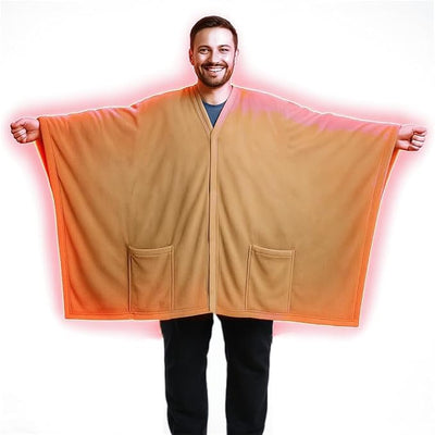 Cordless Wearable Heated Throw Blanket – Large 63"×55" Battery Powered Plush Heating Throw, Dual-Sided Flannel, USB/DC Rechargeable Heated Blanket for Camping, Car, Office & Home (Khaki)