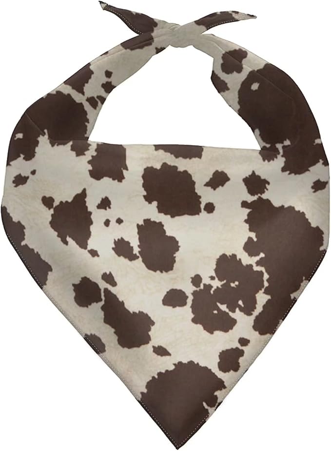 Brown Cow Pattern Dog Bandana Scarf Triangle Cotton With Cute Party Hat for Pet Puppy Cat Birthday Party Supplies Decorations Outfit