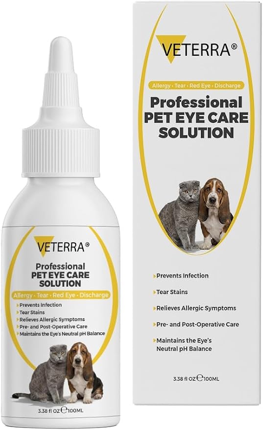Dog and Cat Eye Care Solution for Dogs & Cats – Vet Recommended Eye Cleaner, Helps Remove Eye Discharge & Tear Stains, Supports Eye Hygiene, Gentle Daily Use Eye Wash - 3.38 Oz 100 Ml