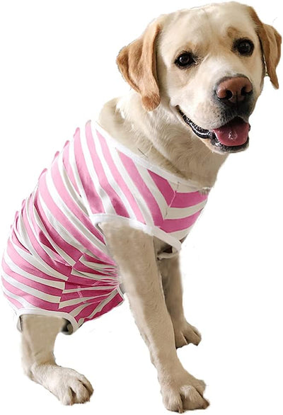 Dog’s Recovery Suit Post Surgery Shirt for Female Male Dog, E-Collar Alternative Wound Protective Clothes (Pink White stripe-4xl)