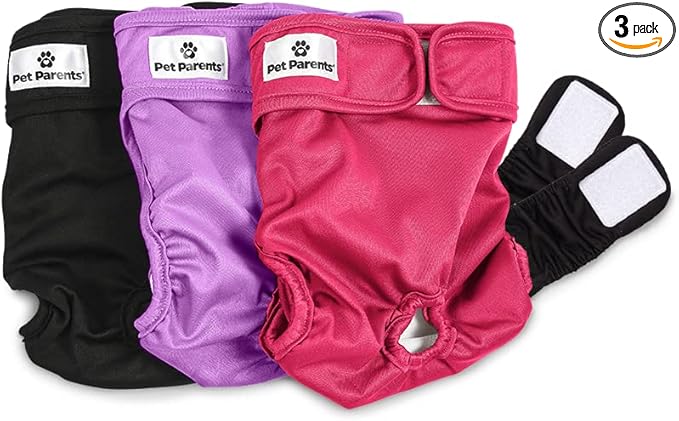 Pet Parents® Washable Dog Diapers (3pack) + Extendrs® of Durable Doggie Diapers, Premium Dog Diapers Female (Small, Princess)