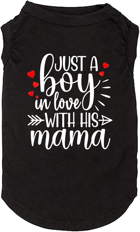 Dog Clothes Just a Boy in Love with Mama Shirts Pet Supplies Vest Small Medium Large Dog Apparel Parent-Child Suit (Large, Boy-Black)
