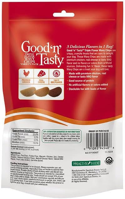 Good'n'Fun Good 'n' Tasty Triple Flavor Wavy Chips, 3 Oz, Treats for Dogs (Pack of 2)