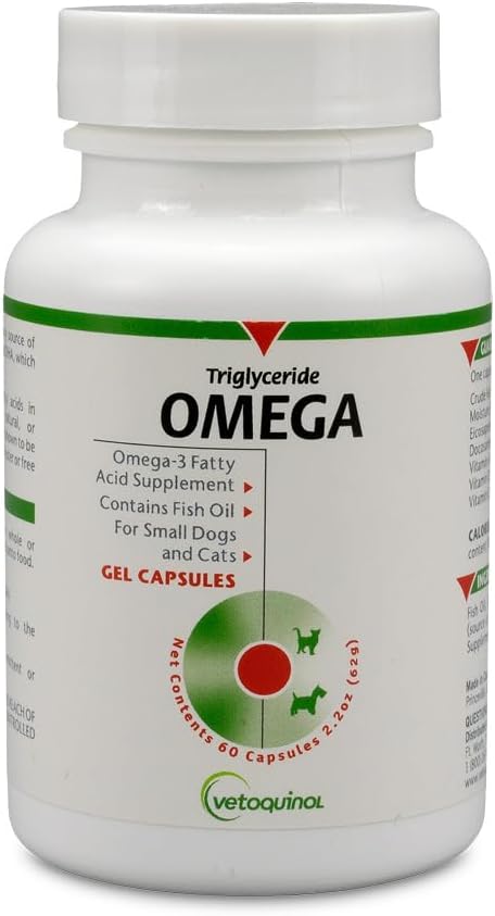Triglyceride Omega - Fish Oil for Dogs & Cats - Supports Healthy Skin, Coat & Normal Immune Response - Supplement with Vitamin Blend for Heart, Eye, Bone & Muscle Support - 60 Capsules