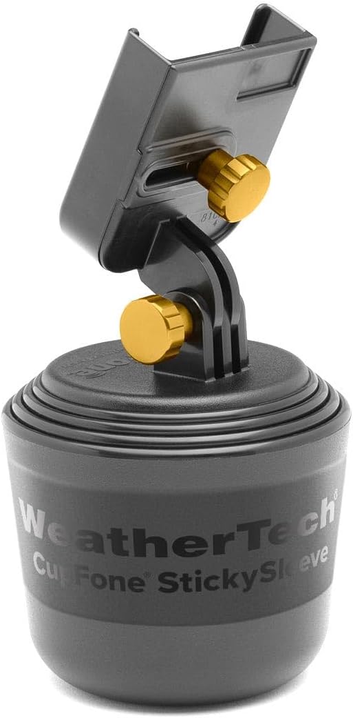 CupFone, Universal Cup Holder Phone Mount for Cars – Adjustable & Secure Fit with Open Access for Charging – Compatible with iPhone, Android - Metal Knobs, Gold