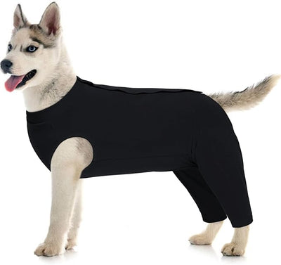 Kuoser Dog Recovery Suit with Anti Licking Rear Leg Sleeve, Black L | Abdominal Dog Surgical Suit with Pants Cover Protect Wounds, Dogs Elbow Protector Soft Pet Surgery Onesie Cone Alternative