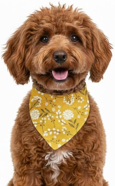 Dog Bandana Triangle Scarves, Yellow Dandelion Pattern, Medium