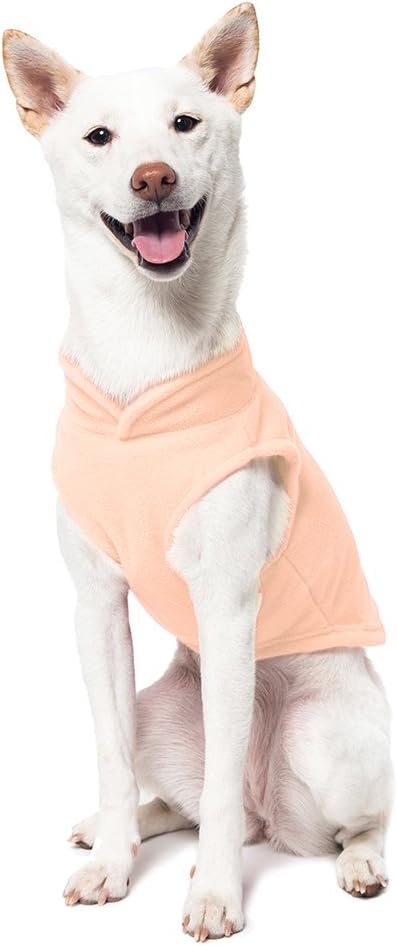 Gooby Fleece Vest Dog Sweater - Peach, X-Large - Warm Pullover Fleece Dog Jacket with O-Ring Leash - Winter Small Dog Sweater Coat - Cold Weather Dog Clothes for Small Dogs Boy or Girl (Pack of 2)