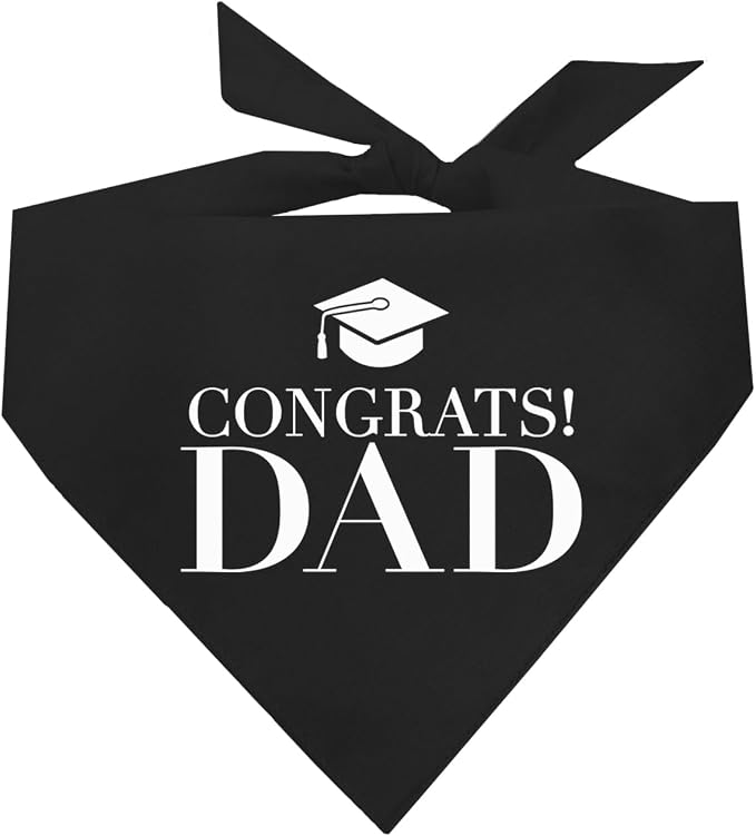 Congrats Dad Dog Bandana | 100% Cotton Adjustable Triangle | Made in USA | Graduation | College | Senior Year | Family Support | Class of |Black, One Size (420)