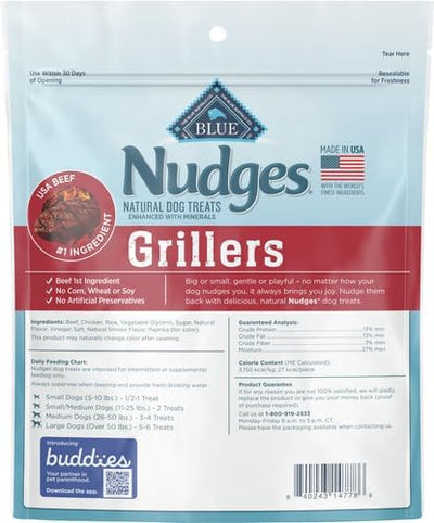 Blue Buffalo Nudges Grillers Natural Dog Treats, Made in the USA with Real Steak, 16-oz Bag, (Pack of 5)