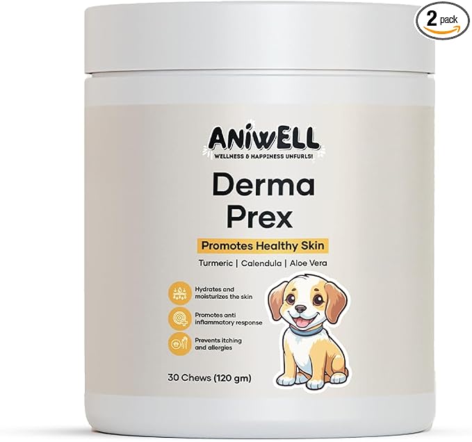 DermaPrex Dog Allergy Chews – Anti Itch for Dogs | Borage Oil, Omega 3, Vitamin E | Dog Itching Skin Relief, Hot Spot Treatment, Yeast Infection Support | Seasonal Allergy Support | Pack of 2
