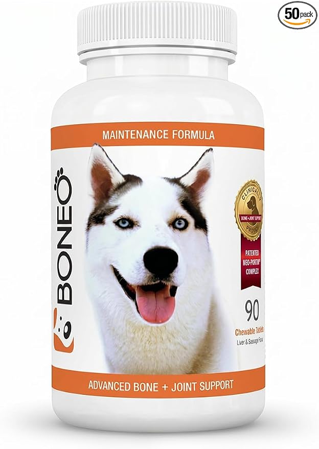 Boneo Canine Maintenance Formula- Lactoferrin-Based Bone and Joint Supplement for Dogs- 90 Ct Chewable Tablets, Liver and Sausage Flavor