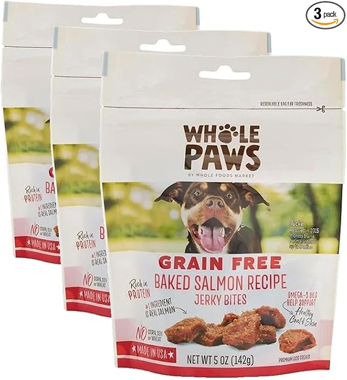 Whole Paws, Grain-Free Dog Jerky Treats, Baked Salmon Recipe, 5 Ounce (Pack of 3)