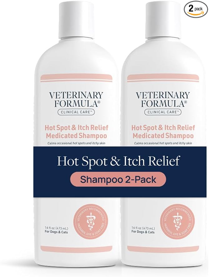 Clinical Care Hot Spot & Itch Relief Medicated Shampoo for Dogs and Cats 16 Fl Oz – Helps Alleviate Sensitive Skin, Scratching, and Licking of Coat (2 Pack)