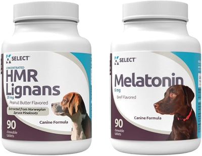 K9 Select Wellness Bundle for Dogs: Peanut Butter Flavored HMR Lignans (20mg, 90 Tablets) & Beef Flavored Melatonin (6mg, 90 Chewable Tablets) - Holistic Health Assistance - Small to Large Breeds