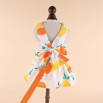 Dog Dress Bowknot Harness Leash Set for Small Dogs Yellow Lemon Dog Cat Clothes Cute Puppy Outfits Pet Clothes Spring Summer Breathable Dresses(Medium)