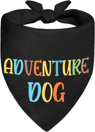 Adventure Dog Black Dog Bandana for Dogs, Funny Pet Scarf Photo Prop for Outdoor Adventure Hiking Camping Mountain, Christmas Birthday Gifts for Pup Mom Dad Lover, Polyester, 27x13x18 Inches