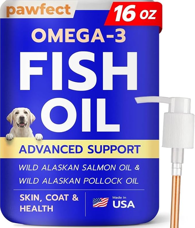 Fish Oil for Dogs - Natural Omega-3 - Skin & Coat Support - Liquid Food Supplement for Pets - Natural EPA + DHA Fatty Acids for Joints, Immune & Heart Health 16 fl oz