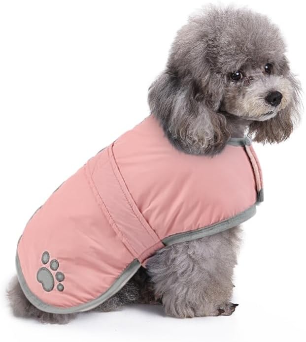 Dog Winter Coat, Fleece Puffer Dog Down Vest, Cold Weather Pet Jacket for Dogs, Waterproof Reflective Reversible Dog Sweater Clothes for Small, Medium and Large Dogs (Light Pink, L)