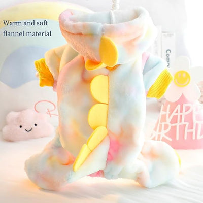 Dinosaur Puppy Coats, Winter Fleece Hoodies with Leash Ring, Cat Coat, Funny Dog Costume for Boy, Girl, Christmas, Halloween (Yellow, X-Large)