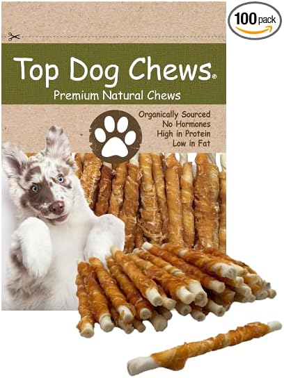 All Natural Chicken Wrapped Rawhide Dog Twists (100 Pack), Natural Chew Sticks for Healthy Teeth and Happy Dogs, Delicious Dog Treats for Canine Dental Care (5", 100, Count)