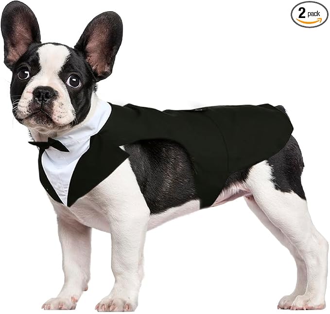 Dog Tuxedo Dog Suit and Bandana Set, Dogs Tuxedo Wedding Party Suit, Doggy Prince Bow Tie Shirt Formal Pet Wedding Attire for Small Medium and Large Dogs Golden Retriever Samo Bulldogs